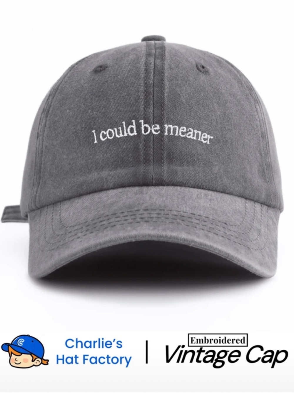 I Could Be Meaner Embroidered Vintage Cap - Gray